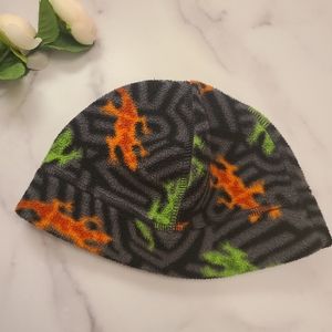 LL Bean kids size large winter fleece hat with cute lizard design.